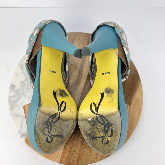 Poetic License 10 APPLE OF MY EYE Open Toe Floral Blue Cone Heels Bridgerton - Picture 9 of 9